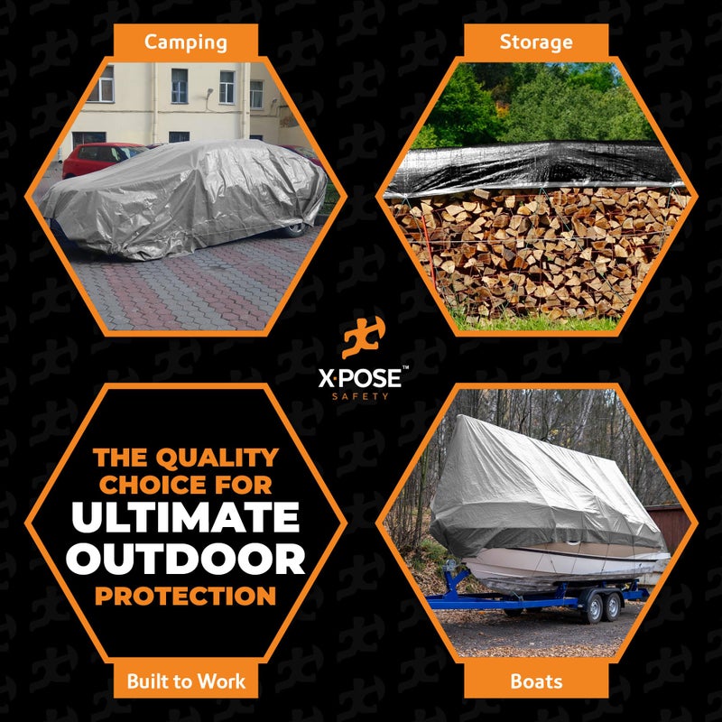 xpose safety Heavy Duty Poly Tarp -10' x 15'- 10 Mil Thick Waterproof, UV Blocking Protective Cover - Reversible Silver and Black - Laminated Coating - Grommets - by Xpose Safety - Image 2